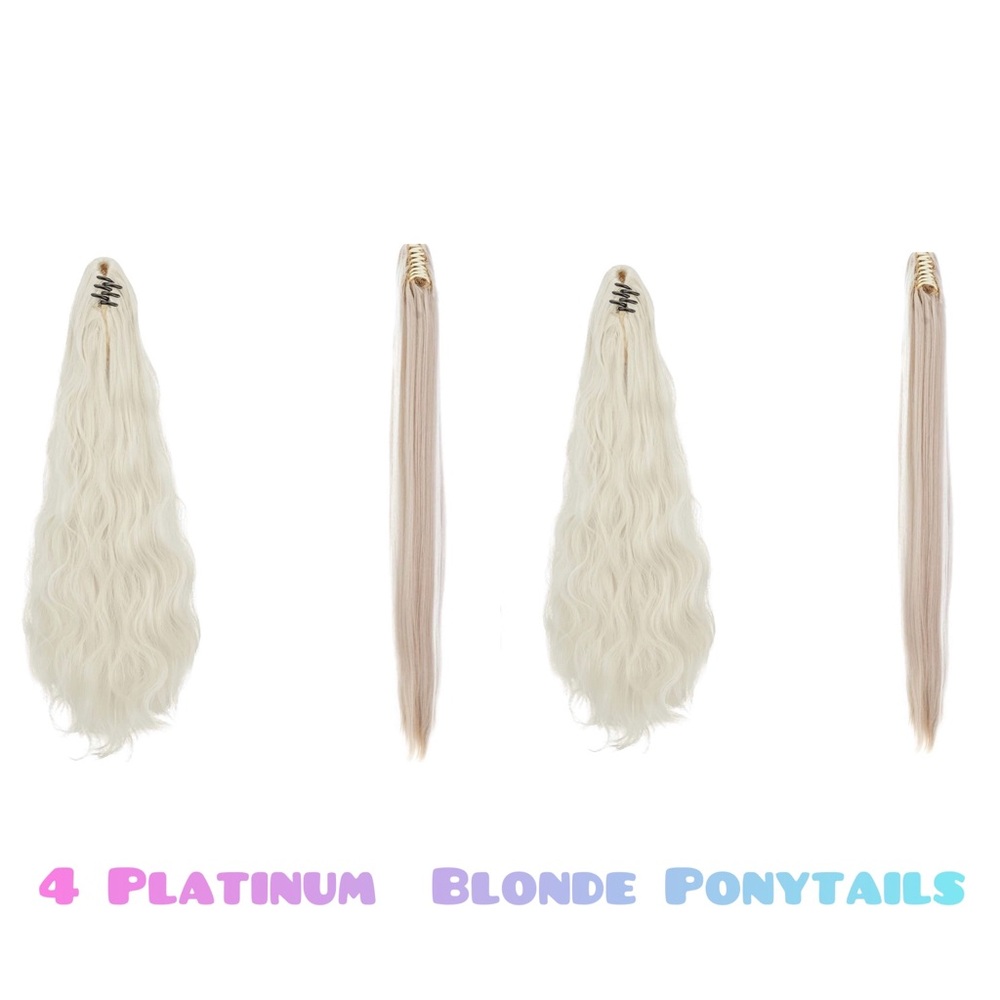 4 White Platinum Blonde Hair Extension Clip On Ponytails